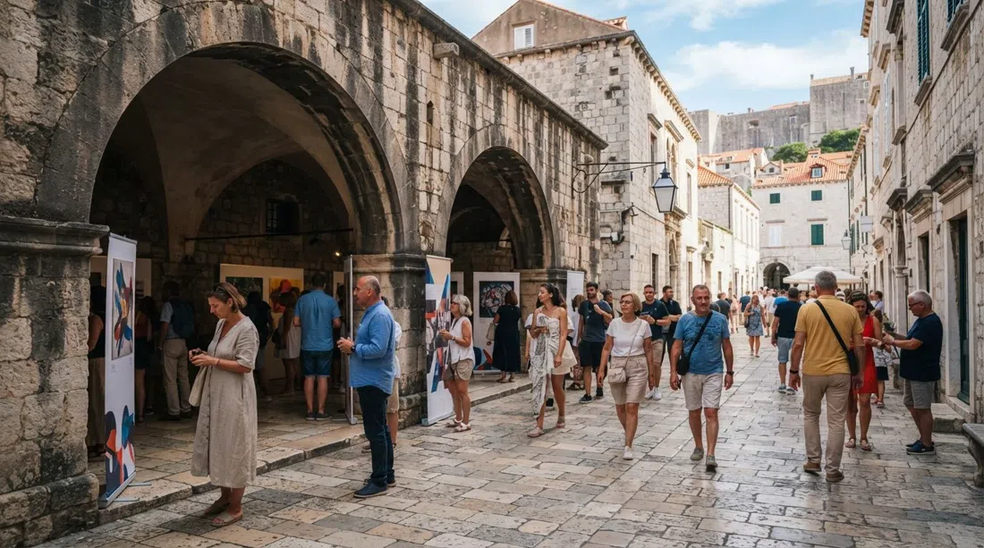 the stone courtyards of Lazareti in Dubrovnik, with exhibition activity and a summer cultural event in the arches